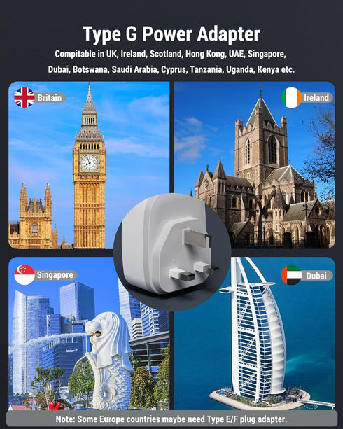 US to UK Ireland Travel Plug Adapter, Type G International Power Adapter with 1 AC Outlet 4 USB Ports (2 USB C), European Plug Converter for USA t...