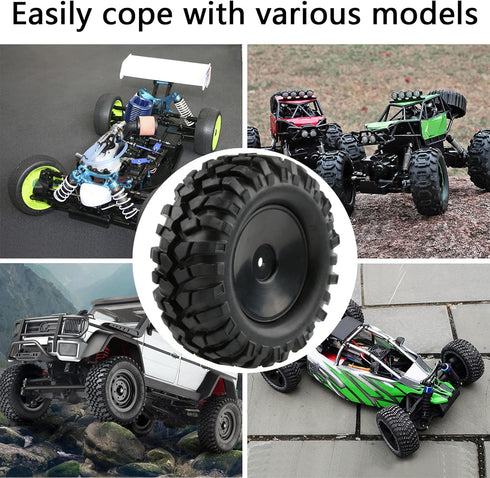 4pcs RC Trailer Tires, 12mm Hex Hard Dish Wheel Rim and Tires with Lock Nuts Washers Wrench for 1/10 Rock Crawler Truck Off Road Racing Car Axial ...