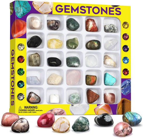 XXTOYS Rocks Collection 25PCS Rock and Mineral Education Set Gemstones for Kids Geology Gem Kit with Healing Chakra Gemstones, Tumbled Stones and ...