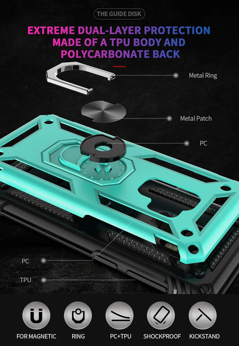 Androgate for Samsung Galaxy S9 Case with HD Screen Protectors, Military-Grade Metal Ring Holder Kickstand 15ft Drop Tested Shockproof Cover Case ...