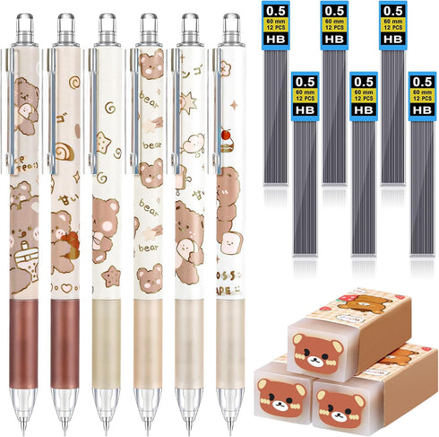 Sabary Kawaii Mechanical Pencil Set Include Bear Mechanical Pencils with Tubes 0.5 mm Pencil Refills Cute Erasers First Day of School Supplies Bac...