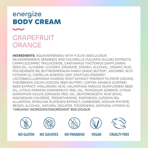 Seaweed Bath Co. Energize Body Cream, Grapefruit Orange Scent, 6 Ounce, Invigorating Hand & Body Lotion Moisturizer for Dry Skin, with Sustainably...