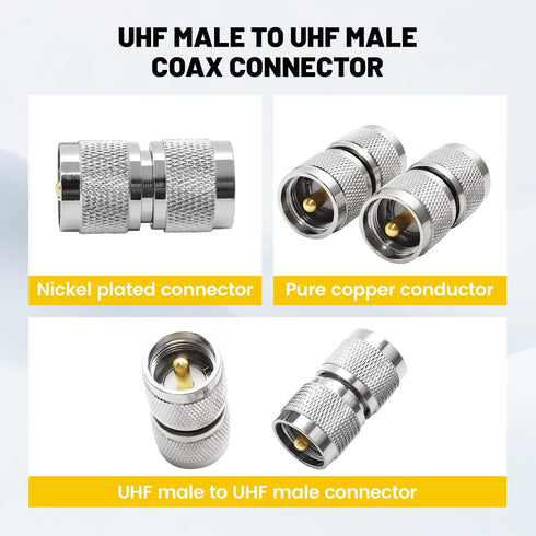 Anina UHF PL259 Male to Male Coax Connector, 2 Pcs Low Loss RF PL-259 Male Adapter for CB Ham Radio Antenna, Coaxial Cable, SWR Meter, LMR, LAN, C...