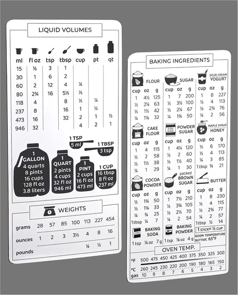 Kitchen Conversion Chart Magnet 2-PACK, Imperial to Metric Measurement Conversion Chart for Cooking, Accurate Baking Ingredients Measurements in G...