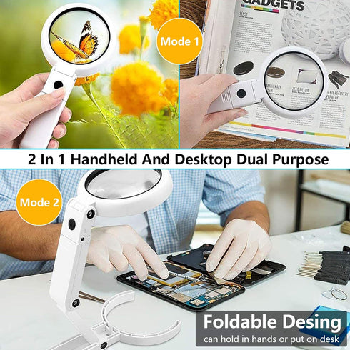 30X 10X Magnifying Glass with Light and Stand, Foldable Handheld Magnifying Glass & 2 Level Dimmable for Macular Degeneration, Seniors Reading, Cl...