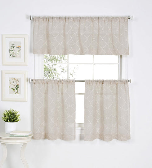 Elrene Home Fashions Taylor Embroidered Rod Pocket Kitchen/Cafe Tier Window Curtain Tiers, Set of 2, 30" x 24", Linen...