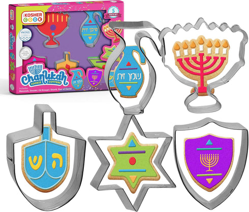 Hanukkah Cutters and Stainless Steel Chanukah Cookie Cutters, 5 Piece Set...