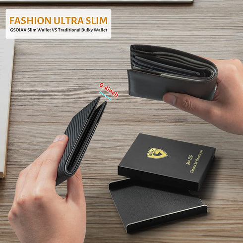 GSOIAX Slim Leather RFID Bifold Wallet for Men with Money Clip and 12 Credit Card Holders - Minimalist Front Pocket Wallet with ID Window, Cool Gr...
