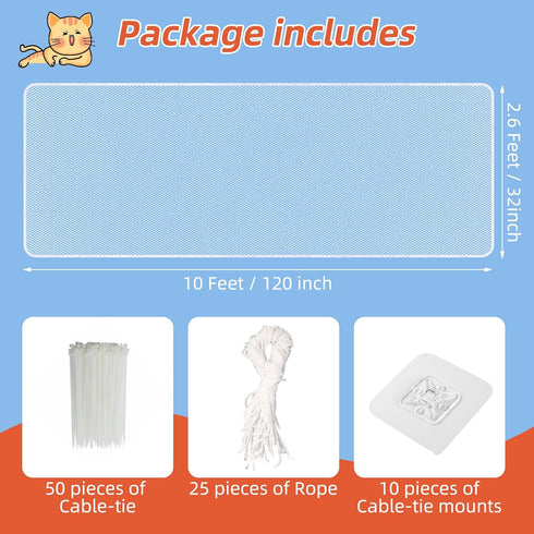 Banister Guard 10 ft L x 2.6 ft H, Deck Safety Net for Baby Proofing, Balcony Mesh Netting, Stairway Deck Rail Mesh Netting for Child Safety, Pet ...