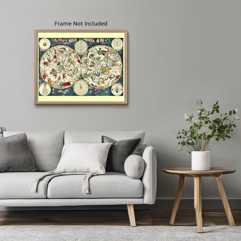 Posterizer 1 pcs-Map of the Skies With Mythological Creatures-Astrology & Zodiac Art-Astronomy & Celestial Art-Gift for Steampunk and Astrology Lo...