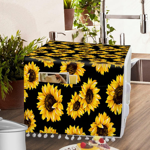 Microwave Oven Cover Dust Oil Proof Cloth Linen Machine Protector Decorative Kitchen Appliance Cover with Side Storage Pockets 11.8x35.4inches Sun...