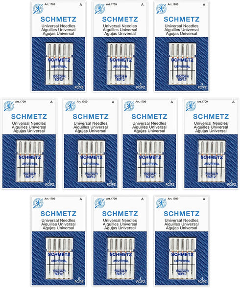 SCHMETZ Universal Sewing Machine Needles - Size 80/12, 5-Needle Cards, Pack of 10...