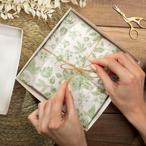 Whaline 100 Sheets Elegant Floral Tissue Paper Green Flower Gift Wrapping Paper Decorative DIY Art Craft Tissue Paper for Spring Wedding Birthday ...