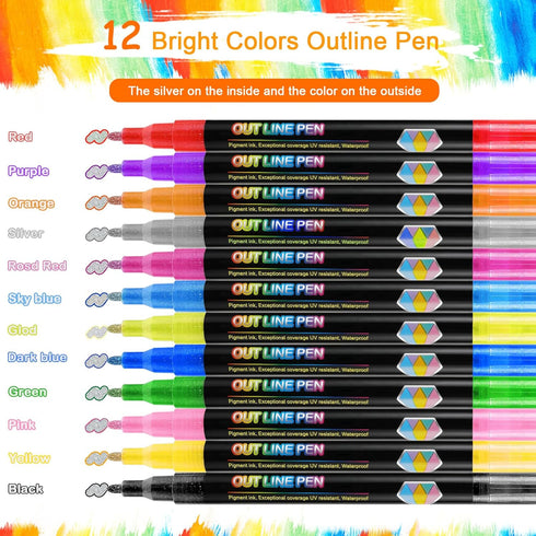 Outline Markers, Metallic Markers Set, Glitter Markers, Acrylic Paint Pens, Shimmer Paint Markers for Birthday Card, Doodle Dazzles Shimmer Marker...