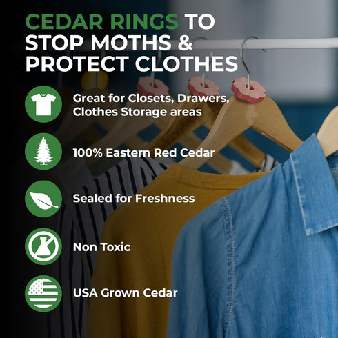 Cedar Rings for Clothes Storage – Stop Clothes Damage - 30 Fresh Cedar Rings to Protect Your Clothes...