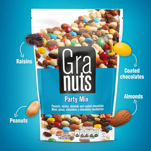 Granuts Party Mix Family Pack | Sweet Chocolate-Coated Candies + Soft Raisins | Crunchy, Salted Peanuts | Classic Flavors | 7.05 Oz (Pack of 1)...