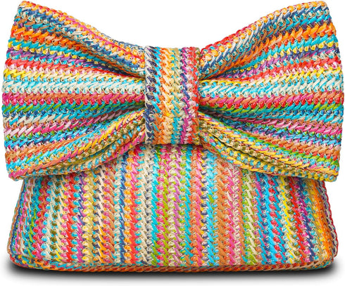 Straw Clutch Purse with Big Bow Handle Bag Summer Straw Handbag Beach Tote Woven Evening Bag for Parties, Wedding,Travel...