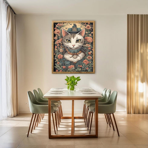 Posterizer 1 pcs- Abstract white cat in the middle of red flowers-Art for Animal Lovers-Floral Botanical Art- Gift for Men Women Teens-Living Room...