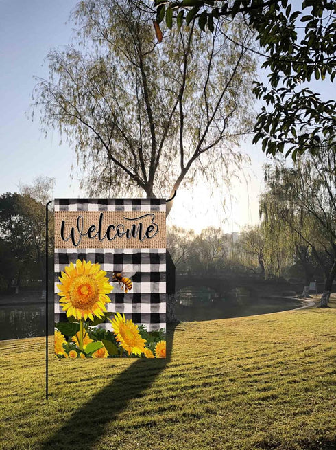 Welcome Spring Bee Garden Flag White and Black Sunflower Garden Flag Burlap Vertical Double Sided Farmhouse Party Yard Outdoor Decoration 12.5 x 1...