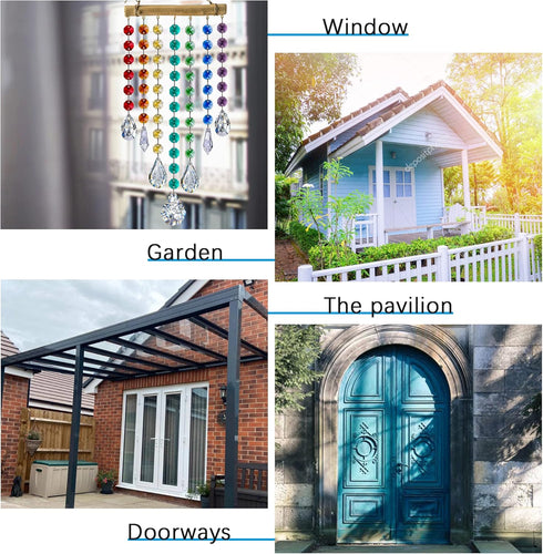 Hanging Crystal Prism Suncatcher Window Garden Decoration Ornament Rainbow Glass Beads Chain Pendant Crystal Wind Chimes...