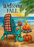 Welcome Fall Beach Pumpkin Decorative Garden Flag, Autumn Sea Ocean Chair Bonfire Coastal Yard Outside Decorations, Buffalo Plaid Check Nautical O...