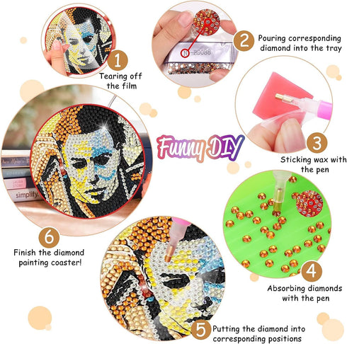 ICECHEN 8 Pcs Diamond Paintings Coasters Kits with Holder, DIY Halloween Coaster Diamond Art Kits,Full Drill Rhinestone Painting Kits for Adults &...