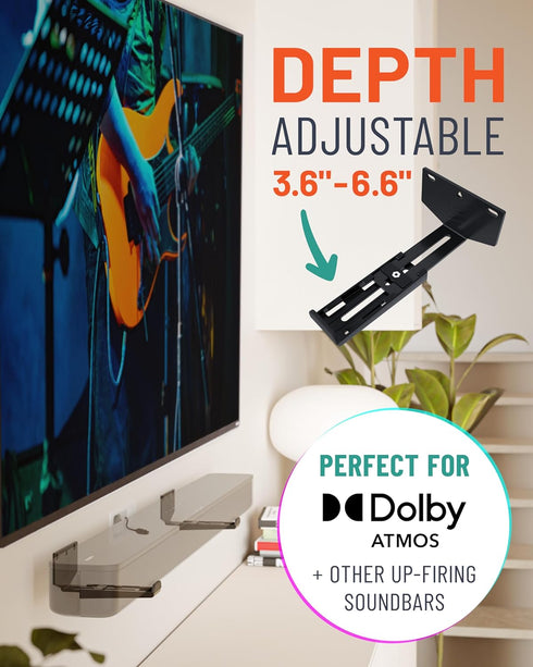 ECHOGEAR Soundbar Wall Mount Bracket - Works with All Soundbars Including Samsung, Vizio, LG, & More - Depth Adjustable for Dolby Atmos Soundbars...