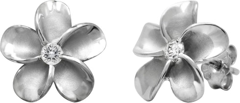 Honolulu Jewelry Company Sterling Silver Plumeria Flower Nature Stud CZ Earrings, 12mm...