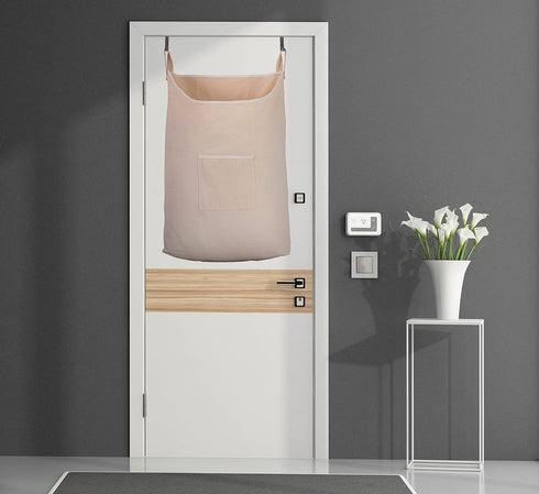 Laundry Collector, Laundry Hamper, Door Hanging Laundry bag with hooks (Beige, 65Liters)...