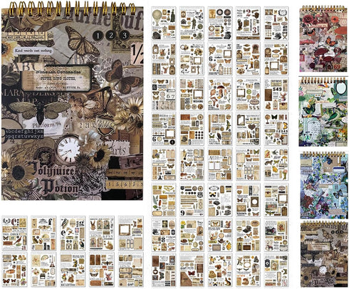 Scrapbook Vintage Stickers, Washi Stickers 500 Pcs Mini Scrapbook Supplies, Junk Journaling Stickers Material Book kit, Aesthetic Decoupage Sticke...