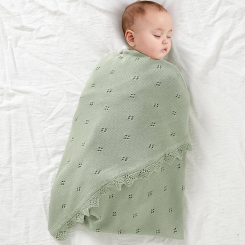 mimixiong Cotton Baby Blanket Knitted Crochet Receiving Crib Nursery Swaddling Blankets for Newborn Baby Boy Girl Sage Green 30x40 Inch...