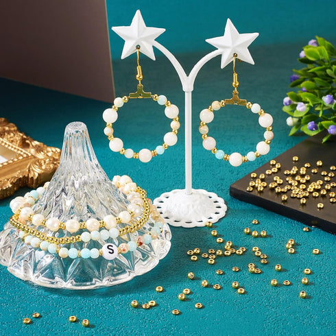 300Pcs Real 18K Gold Brass Spacer Beads 3mm Golden Round Disc Rondelle Beads Seamless Metal Bead Spacers bulk for Crafts DIY Jewelry Making Suppli...