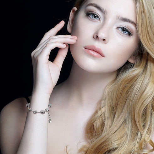 Hicarer 20 Pcs Chain Bracelet for Jewelry Making Women DIY Adjustable Snake Charm Bracelet with Heart Shape Extender Chain(Silver)...