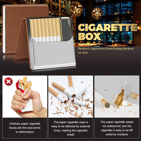 X-LIGHTER Cigarette Case with Lighter for 84MM King Size, Smell Proof, Ultra Slim, Leather Cigarette Holder Case for Men, Business...