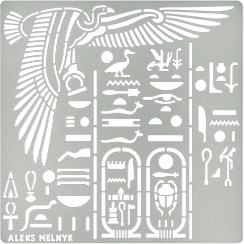 Aleks Melnyk No.449 Metal Stencil, Egyptian Hieroglyphics and God Nekhbet, Small Stencil, 1 PC, Template for Wood Burning, Engraving, Crafting, Sc...