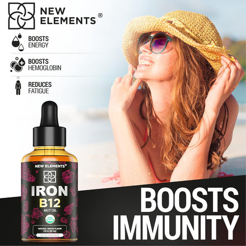 Liquid Iron Supplement for Women & Men with Vitamin B12 5000mcg - Free Blood Builder for Anemia - Liquid Vitamin B12 Drops for Adults with MCT Oil...