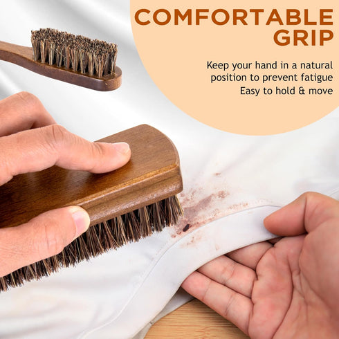 Horsehair Laundry Stain Brushes Set by TAKAVU, Natural Soft Bristle for Scrubbing Out Tough Stains on Delicate Fabrics Knits Cotton Leather Washab...