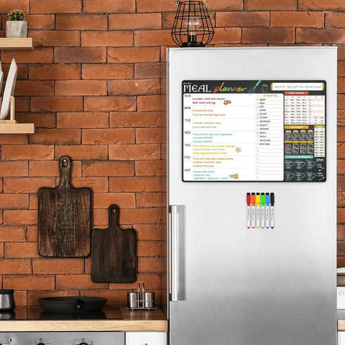 Magnetic Dry Erase Menu Board - 17"x12" Meal Planning Board for Fridge - 6 Extra Fine Point Markers Included - Shipped Flat...