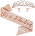 Rose Gold Birthday Tiara and Sash for Women, Fabulous 80th Birthday Party Favor...