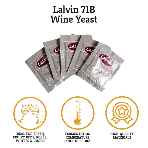Craft A Brew - Lalvin 71B Wine Yeast - Dry Wine Yeast - For Fruity Wines & Ciders - Ingredients for Home Fermenting - Wine Making Supplies - [5 pa...