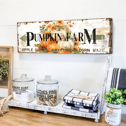 Pumpkin Canvas Wall Art Rustic Farmhouse Fall Picture for Kitchen Dinner Room Autumn Themed Sign Wall Decor Thanksgiving Halloween Festival Harves...