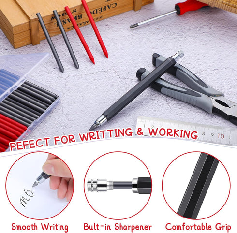 36 Pcs 5.6 MM Mechanical Pencil Refills and 5.6 MM Mechanical Pencil, Black Red Sketch Up Mechanical Pencil Replacements for Art Drafting...