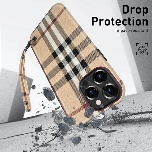 for iPhone15 Pro Case with Cutouts, Fits iPhone15 Pro(6.1"), iPhone 15 Pro Leather Case, with Wrist Strap + Camera Lens Protectors,iphone15 Pro ca...