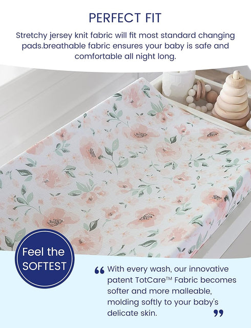 TotAha Premium Stretchy Changing Pad Covers (2-Pack) Hypoallergenic, Silky Comfort, Buttery Soft, Calming Effect, All-Season Jersey-Knit 5'' Deep ...