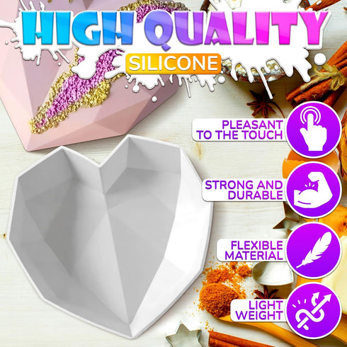 Breakable Heart Mold – Flexible Heart Molds Silicone for Baking & Freezing, Heat-Resistant Cake Mold (7.3"x6.5"x2.2") – Easy Demolding, Designed f...