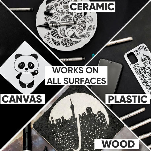 Acrylic Paint Pens - 6 Black Acrylic Paint Markers Extra Fine Tip (0.7mm) | Great for Rock Painting, Canvas, Glass, Porcelain, Fabric, Paper, Pott...