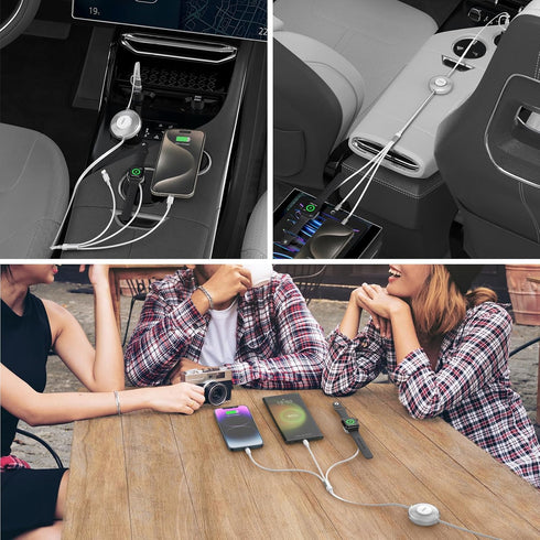 100W Multi Charging Cable for Apple Watch Charger, iPhone 15 Retractable Charging Cable with Type C 100W+IP 27W+iWatch Charger Retractable Phone C...