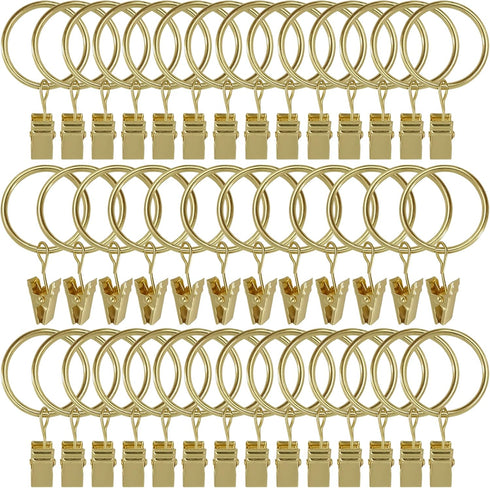 40 Pack Curtain Rings with Clips, Drapery Clips with Rings, Drapes Rings 1.26 in Interior Diameter, Fits up to 1 in Curtain Rod, Gold Color...