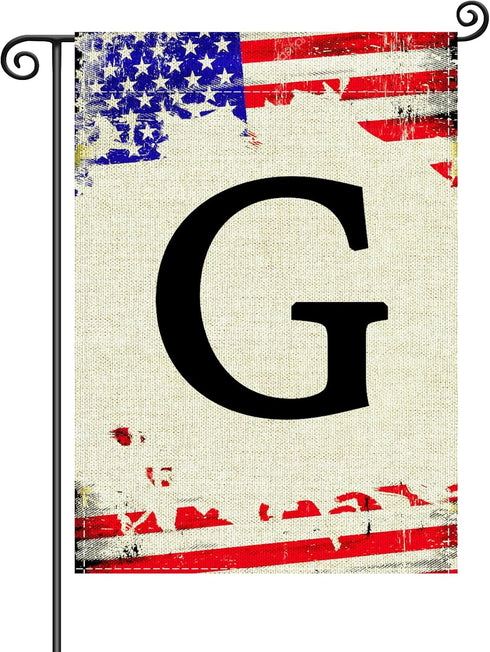 Monogram Letter G Garden Flags, 4th of July Patriotic Memorial Day Garden Flag Decorations 12x18 Inch Double Sided Family Last Name Initial Yard F...