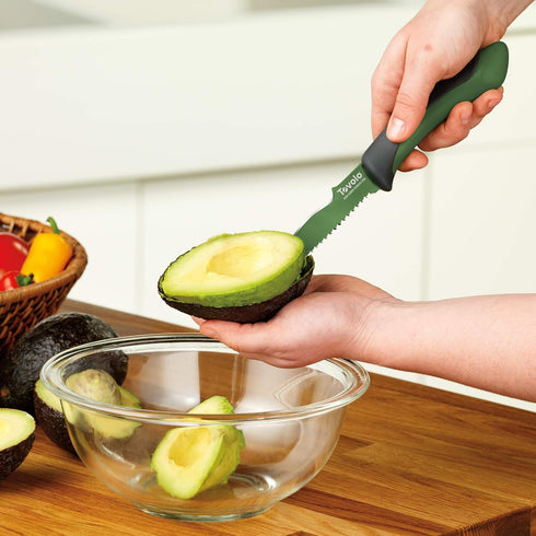 Tovolo 5.75" Slicer with Comfort Grip Handle, Serrated Kitchen Knife for Avocados with Pitter & Masher, Sharp High-Carbon Steel Blade, Dishwasher,...